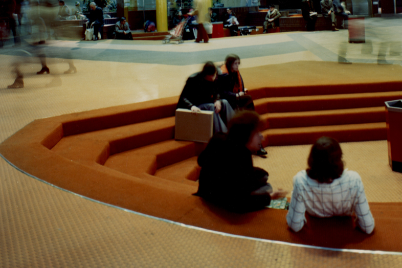 In front of the Bainbridge’s cafe dome was a 70s hexagonal conversation pit (Newcastle Libraries)