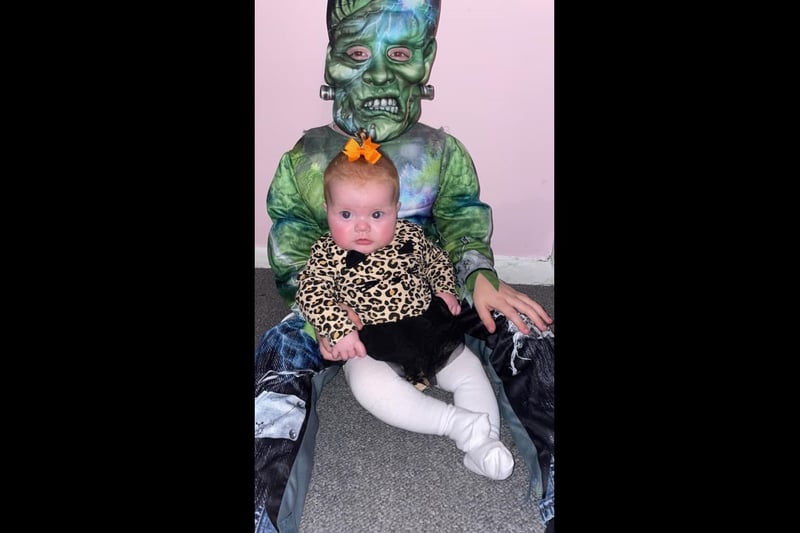Chloe Jade shared this charming photo of a young Frankenstein's Monster and a stylish little one dressed in leopard spots.