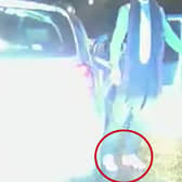 Video grab from footage police have released dash-cam footage showing the moment a dangerous driver was caught speeding through a residential area while wearing his football boots.  Picture: Nottinghamshire Police / SWNS