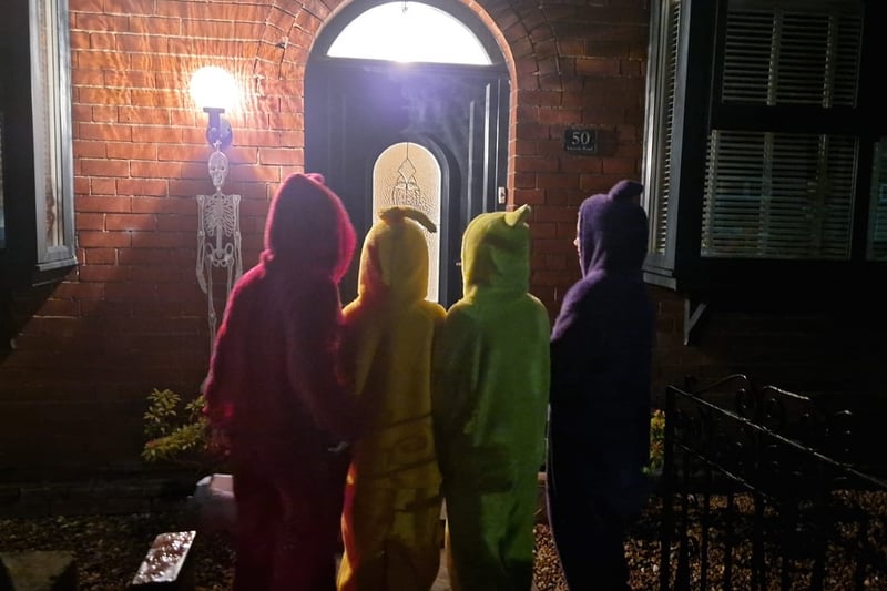 Kate Wild shared this photo and said: "My twin girls and their twin best friends absolutely rocked Halloween Teletubbies in our village tonight."