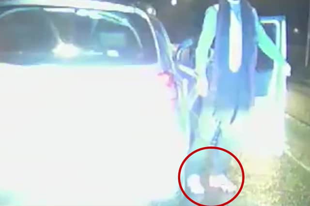 Video grab from footage police have released dash-cam footage showing the moment a dangerous driver was caught speeding through a residential area while wearing his football boots.  Picture: Nottinghamshire Police / SWNS