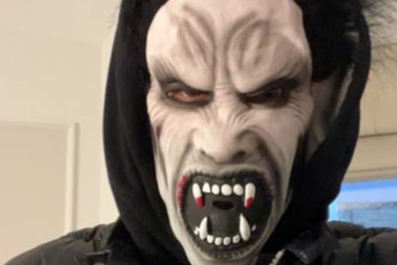 Gaz Beadle popped on a terrifying wolf mask for trick or treating with his young children.