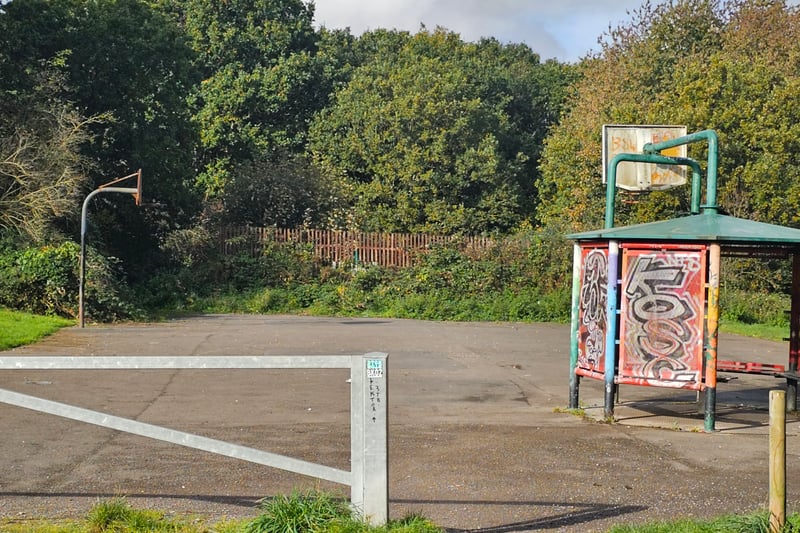 A basketball court is located near the playground, by the north-west of the park, near Eastwood Road.