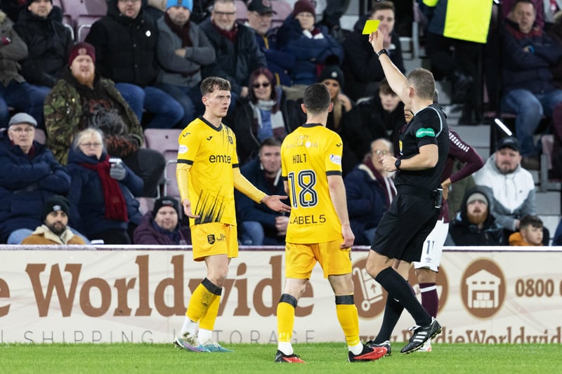 James Penrice of Livingston receives his team's first yellow card
