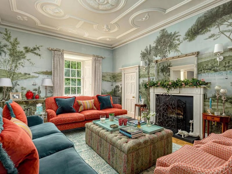 The property's public rooms include a formal dining room, a drawing room, and a music room.