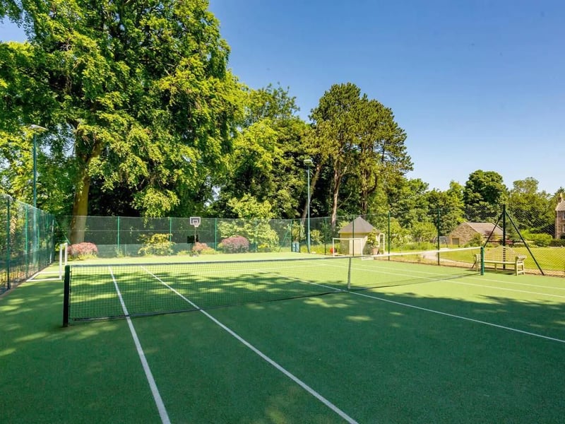 The property serves up an astro-turf tennis court - and if you want to play late there are floodlights.
