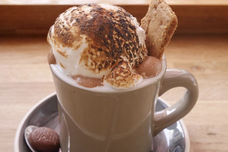 This chocoholics’ paradise sells a range of hot chocolate drinks and there are often new items on the menu. One of our past favourites has been the s’mores hot chocolate topped with marshmallow fluff and a Graham cracker.
