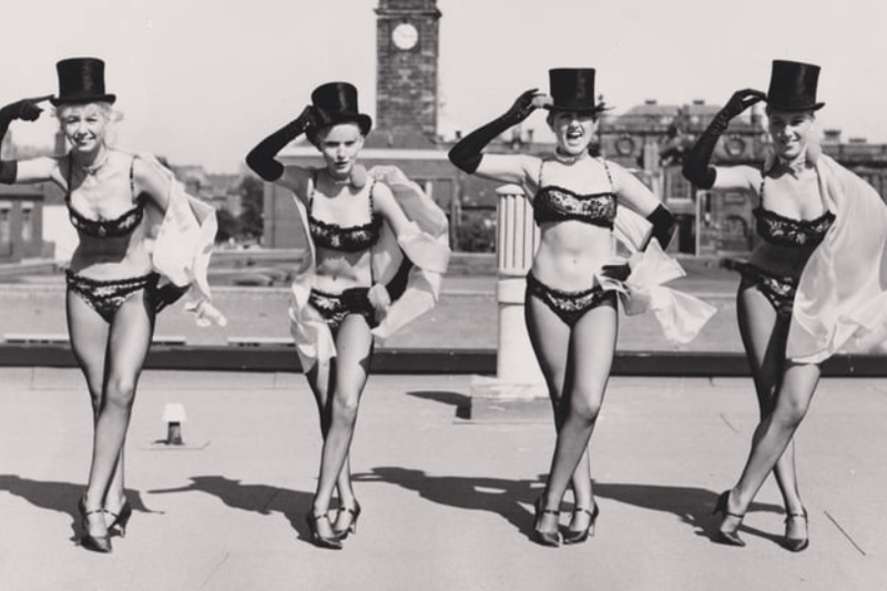 The Les Bailey Girls dancing on the roof of the Latino during it's opening. Freddie Mudditt (Fietscher Fotos).