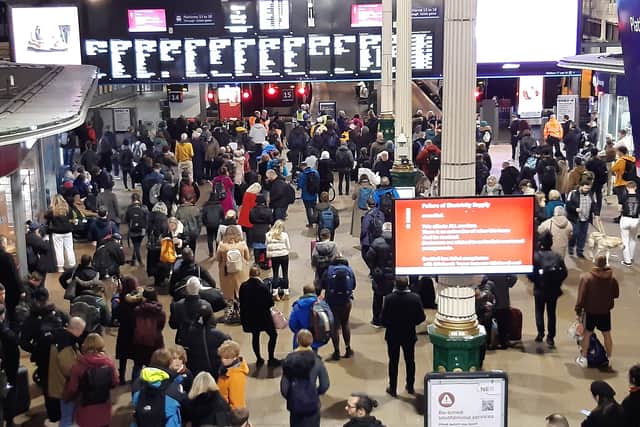 Passengers stranded at Edinburgh Waverley while no trains are able to arrive or depart the station due to an ongoing electricity supply failure issue 