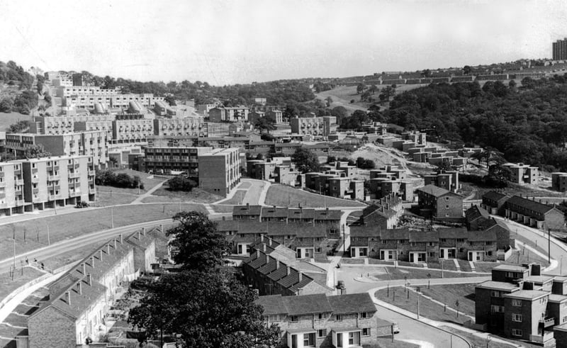 Sheffield's Gleadless Valley estate in 1963, with Blackstock Road left to centre, Bankwood Road right foreground, and Plowright Way centre