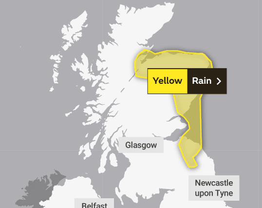 A yellow weather warning is in place for eastern parts of Scotland (Credit: Met Office)