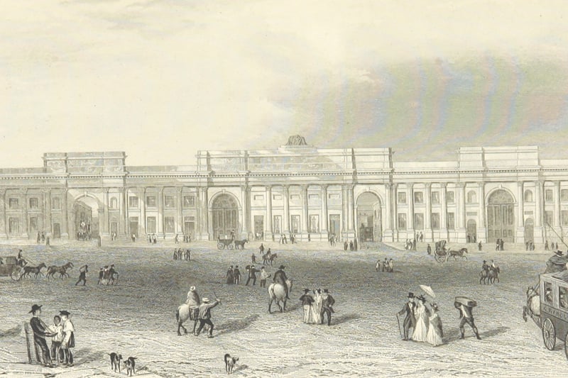 Lime Street was set out in 1790 and was considered a bit of a frontier beyond the city limits. But that all changed when the mainline railway arrived around 1851. This is a period depiction of the original Lime Street Station frontage, circa 1839.