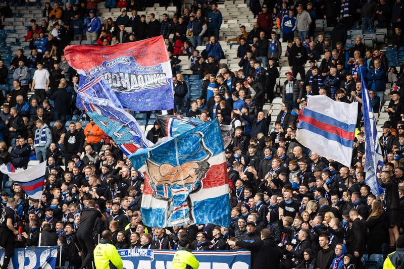 Rangers fans compete with the Hearts faithful as the noise levels rise at Hampden. 