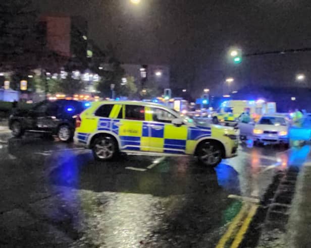 Police and ambulance personnel on Sheaf Street near Sheffield railway station, after a man was injured in a collision with a car. Picture: National World