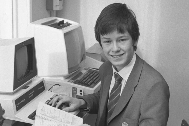 Seven Bilton at the keyboard of a computer at Southmoor School 40 years ago this month.