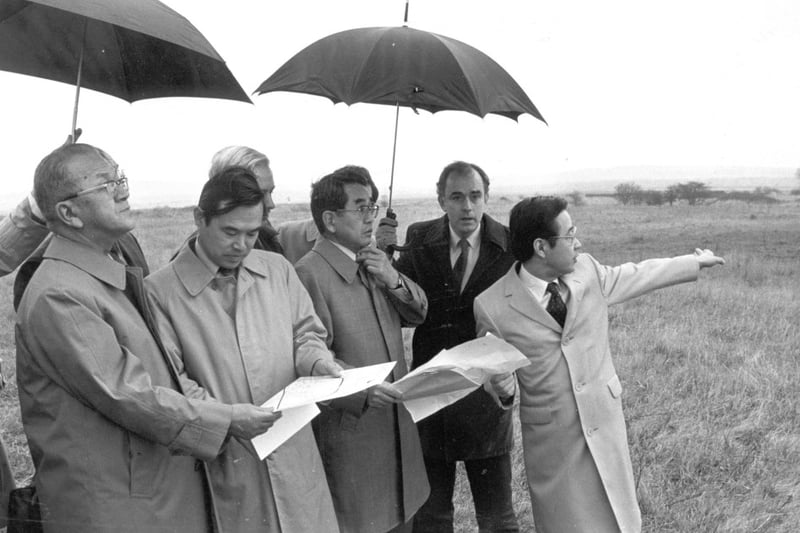 Top officials of the Nissan company examine the site at Sunderland Airport shortly before the announcement of the decision to come to Wearside in March 1984.