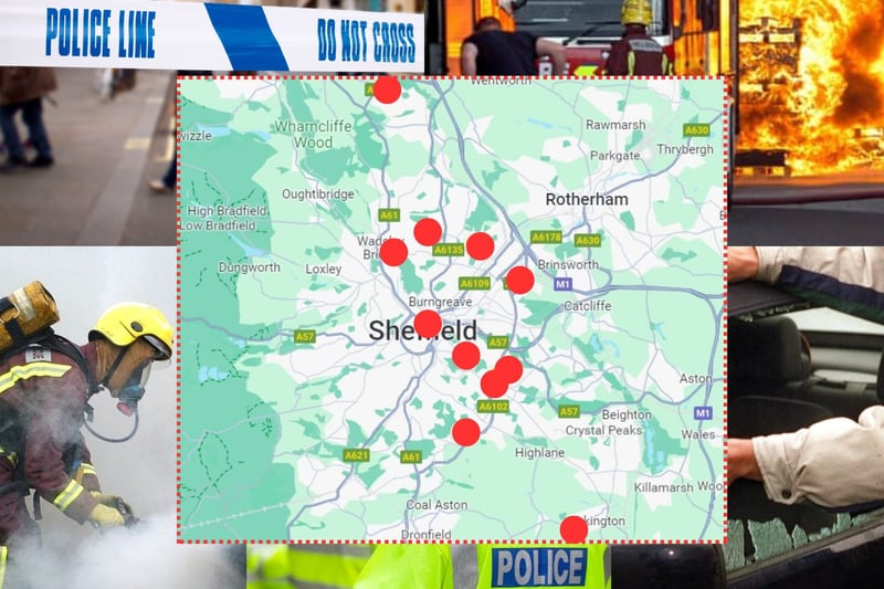 The 11 streets included in the list are the Sheffield locations where police received the highest number of reports of criminal damage and arson in September 2023