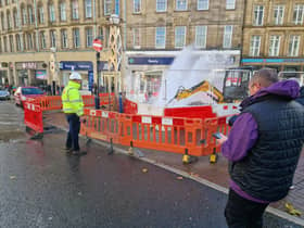 A water pipe has burst on Fargate in Sheffield. (Photo from National World)