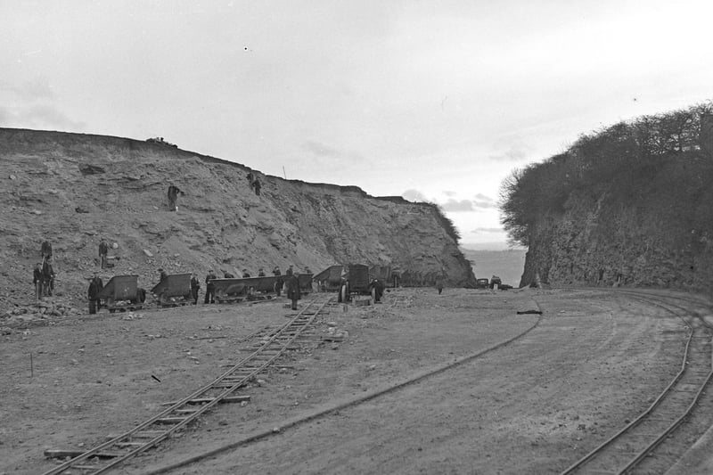 Workers were pictured making improvements to Houghton Cut in January 1938.