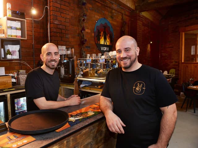 Matt Burgess (right) and his brother Nick, with whom he co-founded V OR V vegan and vegetarian restaurant, in Kelham Island, Sheffield, in 2019