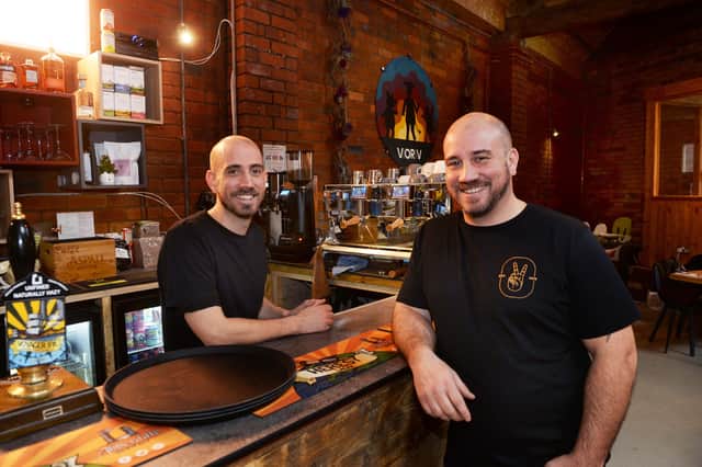 Matt Burgess (right) and his brother Nick, with whom he co-founded V OR V vegan and vegetarian restaurant, in Kelham Island, Sheffield, in 2019