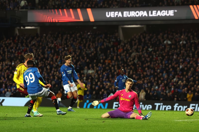 Danilo opens the scoring for Rangers against Sparta Prague at Ibrox.
