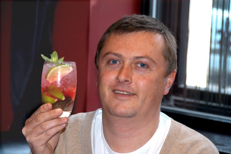 Kevin Charles with a Pink Mojito at Bar Justice in 2010.