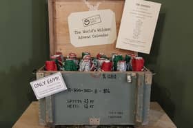 The Old Shoe is selling an advent calendar with 24 full-size bottles of rare booze in a Hungarian ammo box.