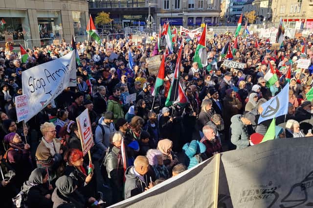 Hundreds of people marched on Sheffield Town Hall calling for a ceasefire in Gaza.