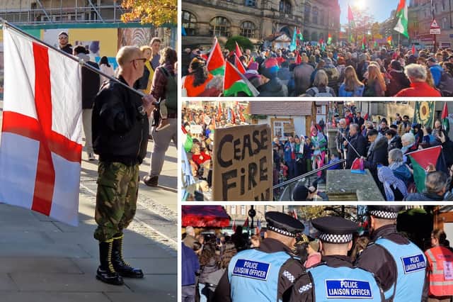 Pro-Palestine rally in Sheffield city centre.
