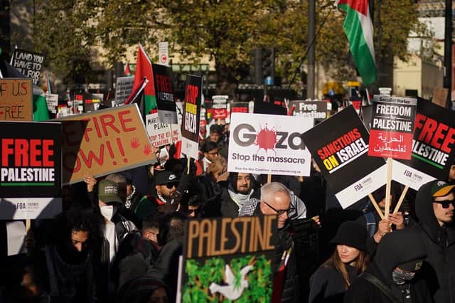 People during a pro-Palestinian protest in London, marching from Hyde Park to the US embassy in Vauxhall. Picture: Victoria Jones/PA Wire