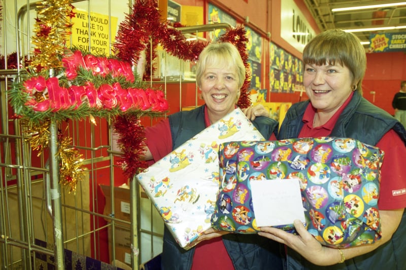 Kwik Save staff Nora Sothard and Anne Lawrence were sorting out presents at the Toy Appeal collection point in the store in 2002.