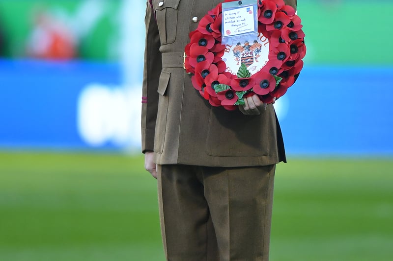 A Blackpool wreath is held ahead of kick-off on Remembrance Day.  