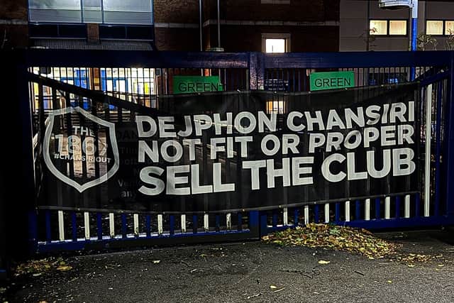 A banner on the gates of Sheffield Wednesday's Hillsborough on Monday. (via @The1867Group)