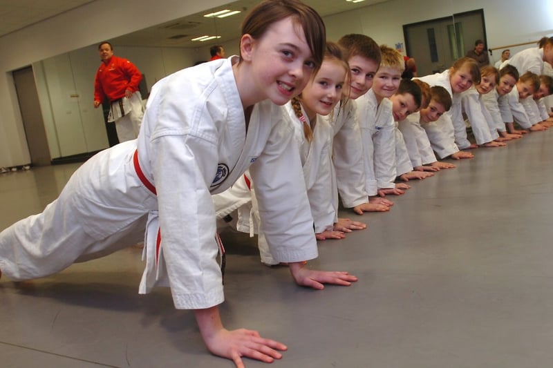 These members of the East Durham College karate club were doing 1,000 press-ups for charity.