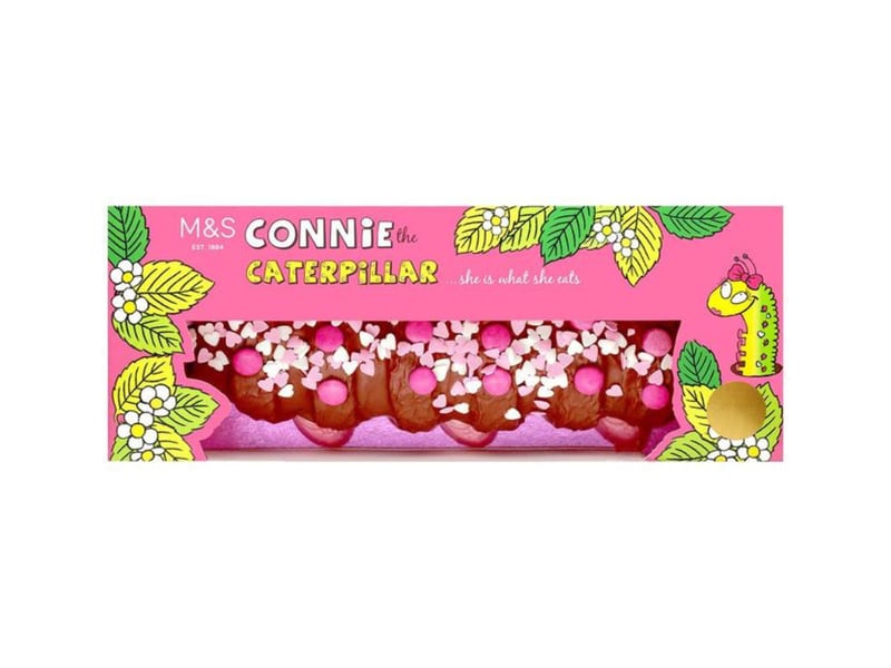 In 2016 M&S also began to sell Connie, Colin’s best friend, who wears a pink chocolate bow as well as pink shoes. Connie costs £9.50 and serves 10.