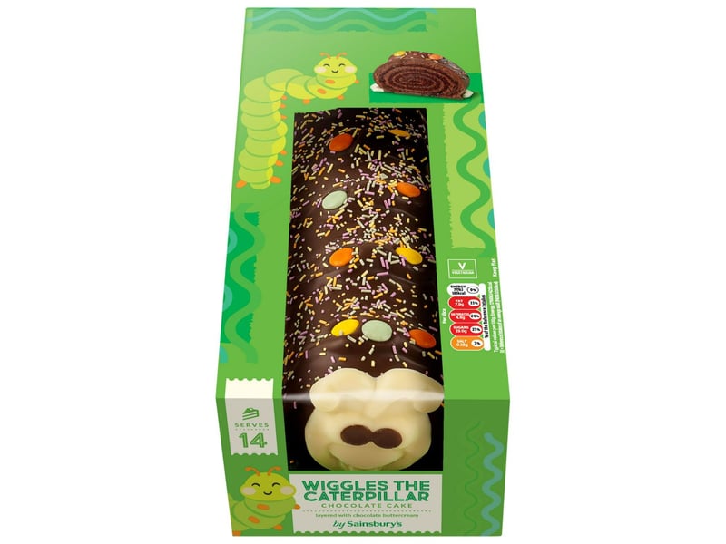 Another caterpillar with a delicious chocolatey face is Sainsbury’s Wiggles. At £7.50, Wiggles is specifically advertised as a birthday celebration cake which can serve 14.