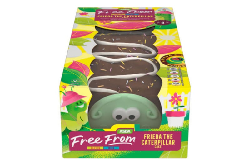 Asda also sells Frieda the Free From caterpillar cake, which is gluten free, for £7 to serve 8. 