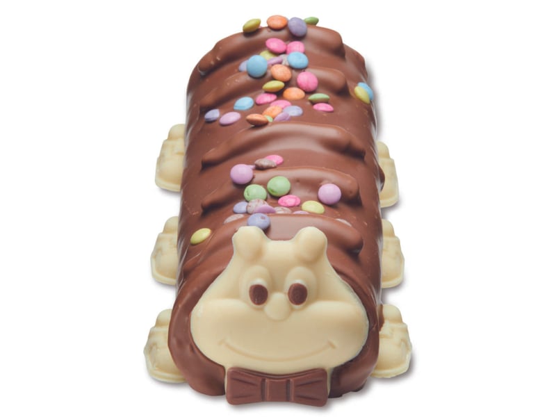 Cuthbert the controversial caterpillar kept his cheeky chocolate grin and is available in Aldi for £5.49, serving up to 12 people.