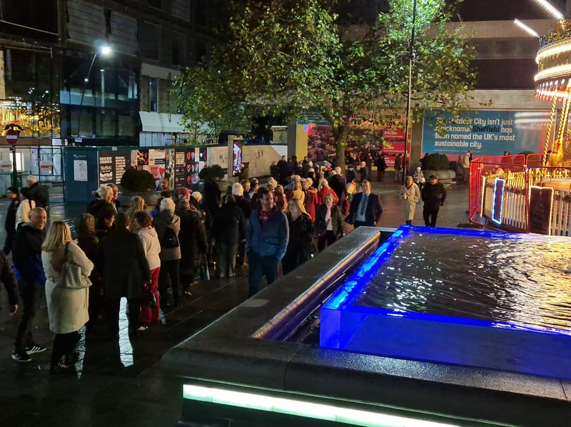 Sheffield was packed as thousands headed for the city centre for the recording of the Christmas Songs of Praise. Crowds queuing all the way around Barkers Pool. Picture: David Kessen, National World