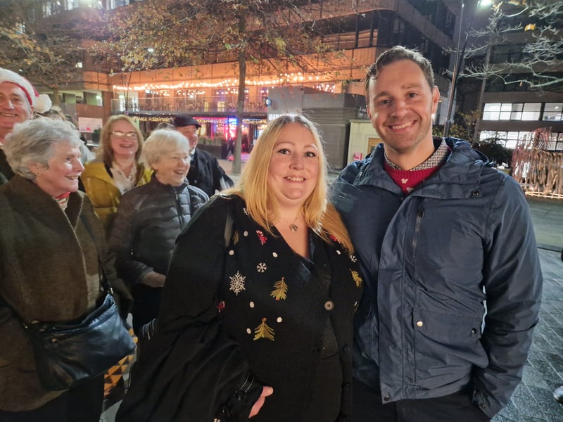 Sheffield was packed as thousands headed for the city centre for the recording of the Christmas Songs of Praise. Crowds queue near  Barkers Pool. Picture: David Kessen, National World