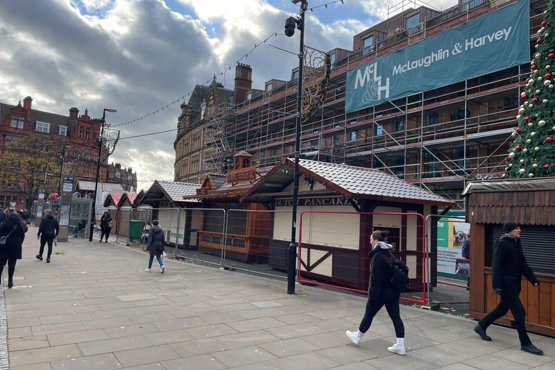 Pinstone Street is one of the main shopping thoroughfares during the market, where at least two dozen of the fifty log cabins can be found.