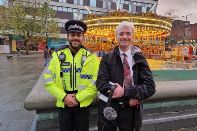 Pc Waqaar Hussain and David Kessen, before The Star shadowed a South Yorkshire Police patrol. Picture: David Kessen, National World