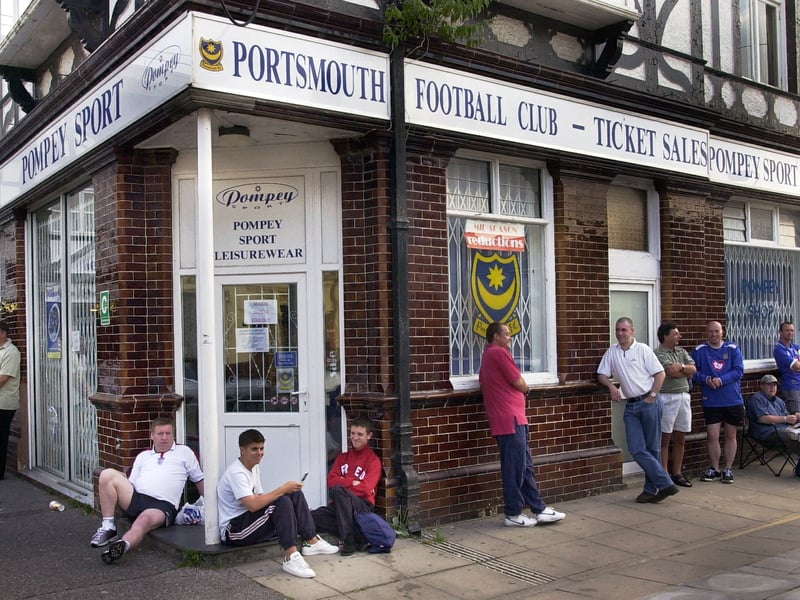 Early-rising Pompey fans queue for Pompey tickets outside the old ticket office on Frogmore Road in August 2003