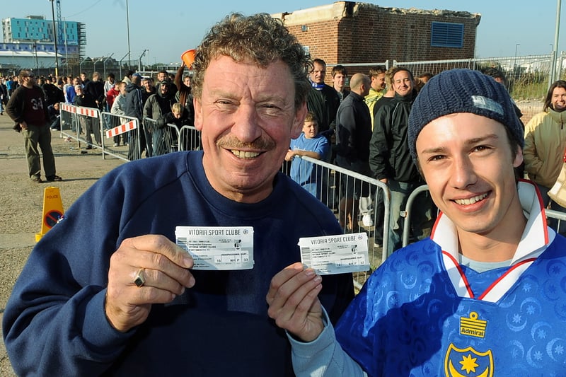 Dad Stephen Mills, with his son Stephen after getting their tickets for Vitoria Guimaraes in 2008.
