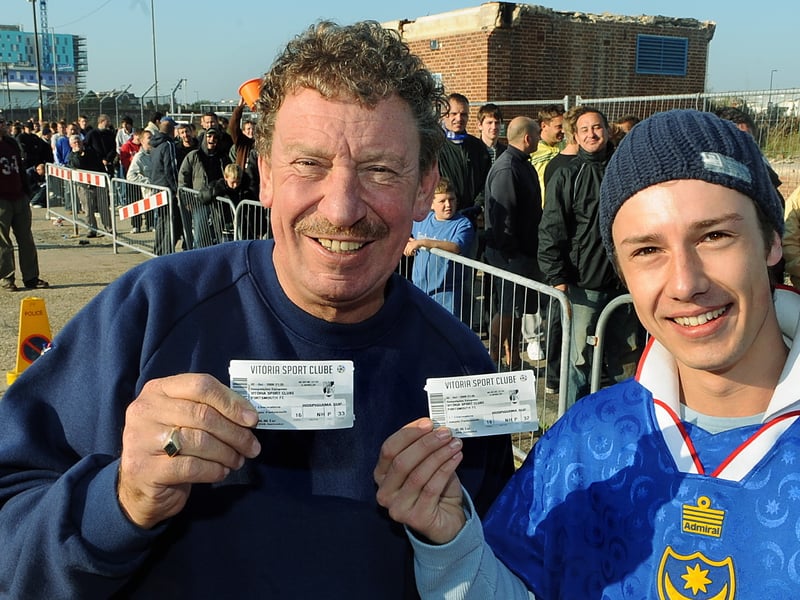 Dad Stephen Mills, with his son Stephen after getting their tickets for Vitoria Guimaraes in 2008.