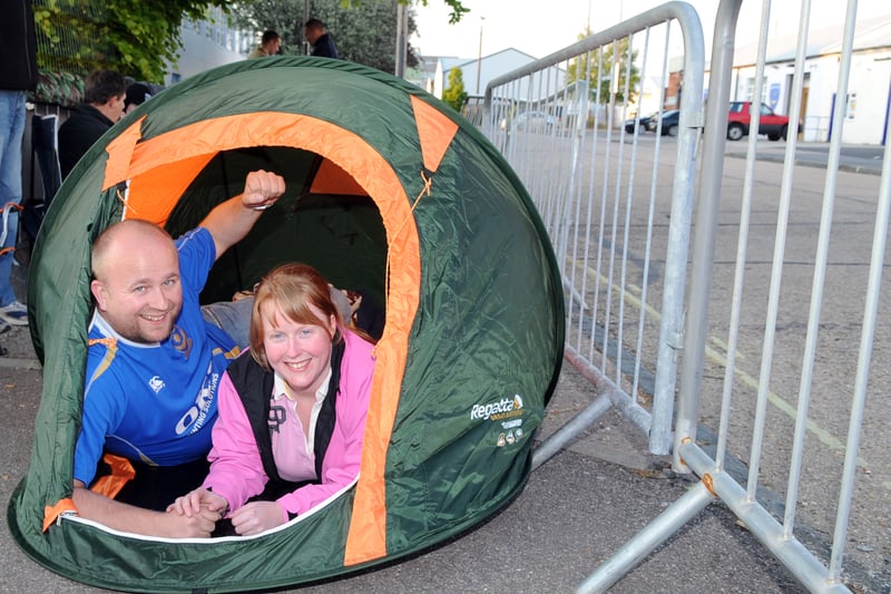 It's understandable why Pompey fans Pete Spillett and Charlene Turrell needed a tent on May 13, 2010 - they joined the queue 14 hours before Pompey's 2010 FA Cup final tickets went on sale!