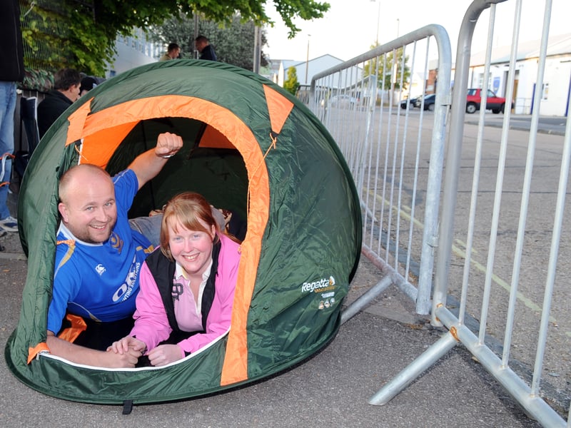 It's understandable why Pompey fans Pete Spillett and Charlene Turrell needed a tent on May 13, 2010 - they joined the queue 14 hours before Pompey's 2010 FA Cup final tickets went on sale!