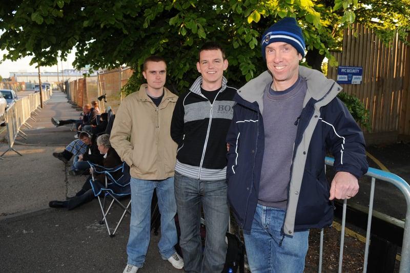 From left to right, Shaun Marsh, Matt Harris and Gary Bannister queue for 2010 FA Cup final tickets