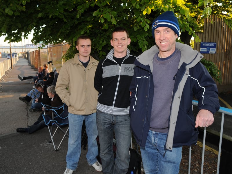From left to right, Shaun Marsh, Matt Harris and Gary Bannister queue for 2010 FA Cup final tickets